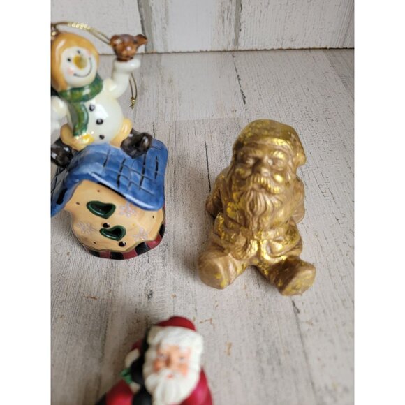 Santa claus golden figure Snowman bird house ornament Xmas set - Picture 3 of 7